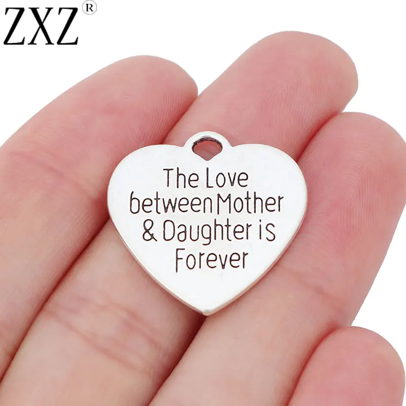 

ZXZ 10pcs The Love Between Mother & Daughter is Forever Heart Charms Pendants for DIY Necklace Bracelet Making Accessories