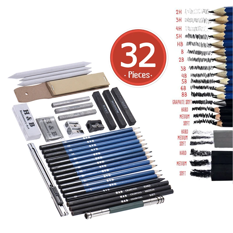 32pcs/Set Professional Drawing Sketch Pencil Kit Graphite Charcoal Sticks Erasers Sharpeners with Carrying Bag for Art Supplies
32pcs/Set Professional Drawing Sketch Pencil Kit Graphite Charcoal Sticks Erasers Sharpeners with Carrying Bag for Art Supplies