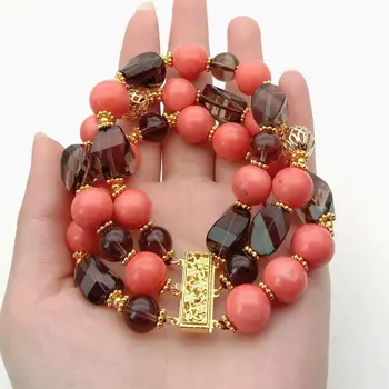 Coral Bracelet Smoky Q1uartz Crystal Pink Coral 8'' 3 Rows
Coral Bracelet Smoky Q1uartz Crystal Pink Coral 8'' 3 Rows