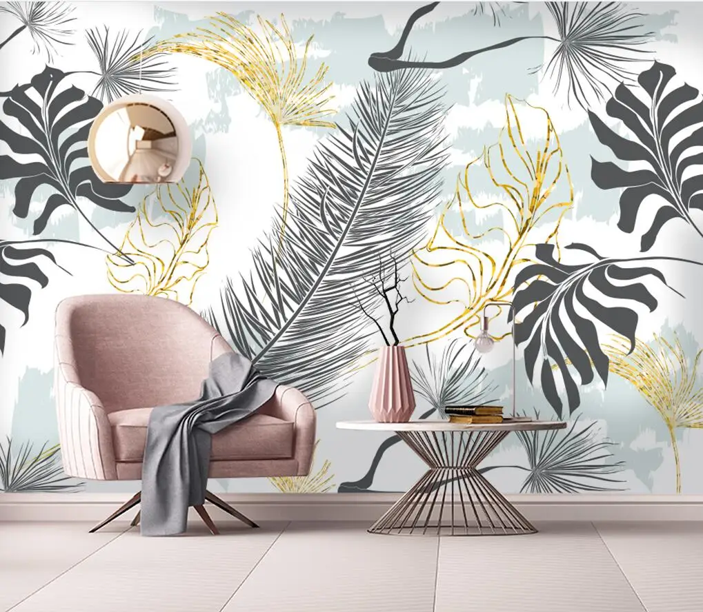 

beibehang custom Golden banana leaf wallpapers for living room background papel de parede 3D mural wall paper
