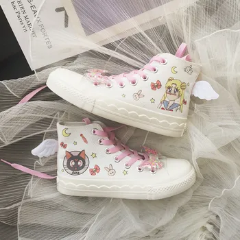 Sailor Moon Cosplay Anime Fashion Kawaii Canvas High Low Top Vulcanize Shoes Girls Cartoon Print Casual Cloth Sneakers With Wing 
Sailor Moon Cosplay Anime Fashion Kawaii Canvas High Low Top Vulcanize Shoes Girls Cartoon Print Casual Cloth Sneakers With Wing