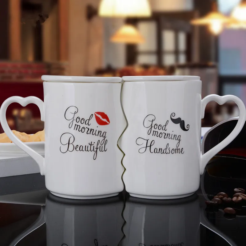 

Nordic style Creative Coffee Cup 2 Pieces / Set Couple Cup Ceramic Kiss Cup Valentine's Day Wedding Birthday Gift Trend Fashion