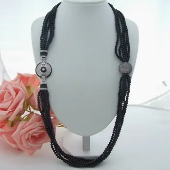 

H061503 42'' 6 Strands Black Onyx Necklace CZ Clasp