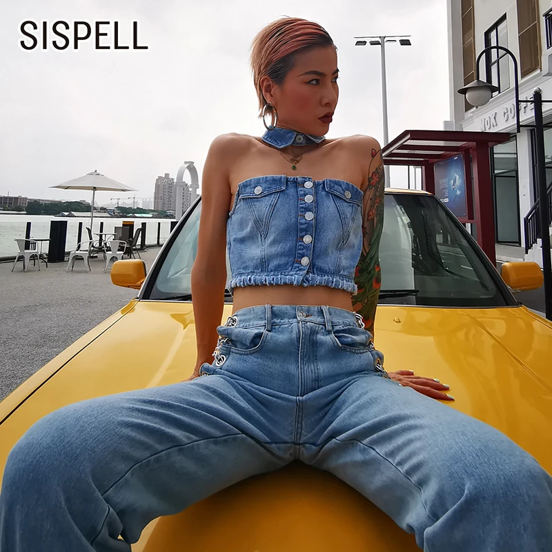 SISPELL Tube Top Off Shoulder Women's Denim Shirt Lapel Collar Sleeveless Cropped For Female Sexy Shirts 2020 Fashion New
SISPELL Tube Top Off Shoulder Women's Denim Shirt Lapel Collar Sleeveless Cropped For Female Sexy Shirts 2020 Fashion New