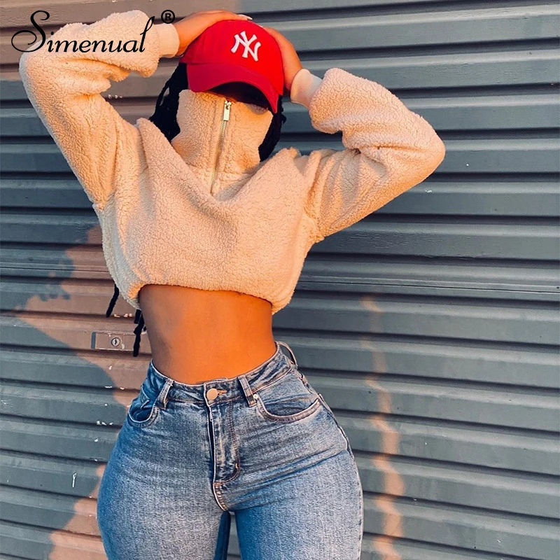 Simenual Fleece Turtleneck Warm Zip Up Sweatshirts Shaggy Long Sleeve Women Crop Top Winter 2020 Streetwear Fashion Casual Hoody 
Simenual Fleece Turtleneck Warm Zip Up Sweatshirts Shaggy Long Sleeve Women Crop Top Winter 2020 Streetwear Fashion Casual Hoody