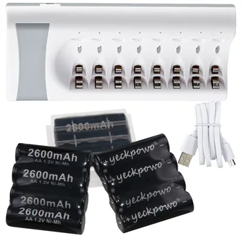 

8~20 pcs AA batteries nimh rechargeable 2A battery 2600mah 1.2V low self-discharge ni-mh & AA charger USB 8 slots Safe charger