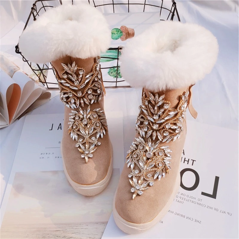 Rabbit Fur Warm Plush Snow Boots Casual Platform Winter Boots Women's Bling Crystal Winter Shoes Woman Rhinestone Bootas Mujer 
Rabbit Fur Warm Plush Snow Boots Casual Platform Winter Boots Women's Bling Crystal Winter Shoes Woman Rhinestone Bootas Mujer