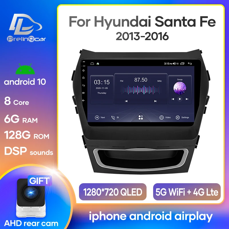 Автомобильный радиоприемник Prelingcar Android 10 стереоприемник для Hyundai Santa Fe 2013-2016