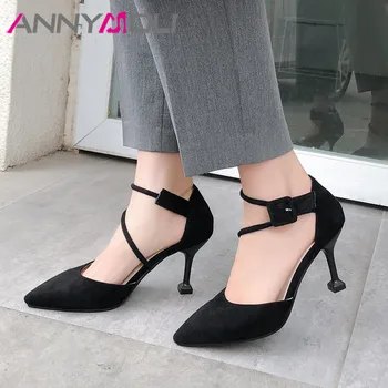ANNYMOLI High Heels Women Pumps Flock Stiletto High Heels Party Shoes Buckle Pointed Toe Ankle Strap Shoes Ladies Big Size 34-43 
ANNYMOLI High Heels Women Pumps Flock Stiletto High Heels Party Shoes Buckle Pointed Toe Ankle Strap Shoes Ladies Big Size 34-43