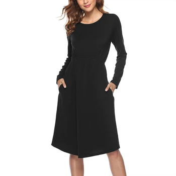 2019 New Autumn Women's Slim Waist Pocket Casual Dress Round Neck Solid Color Long Sleeve Dress
2019 New Autumn Women's Slim Waist Pocket Casual Dress Round Neck Solid Color Long Sleeve Dress
