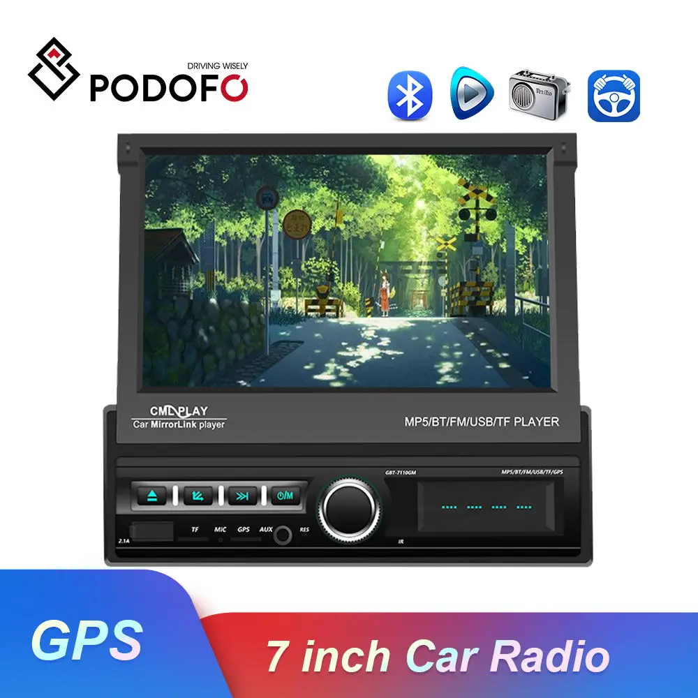 Podofo 1 Din 7 ''автомобильные радио GPS Авторадио Android IOS Зеркало Ссылка сенсорный