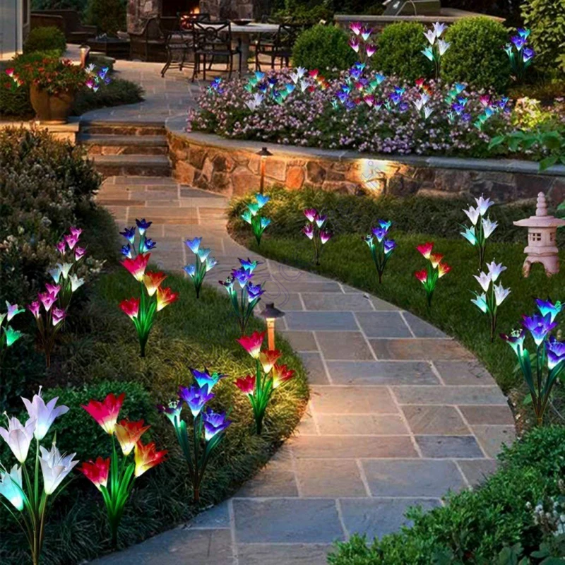 

Color Changing Led Landscape Decorative Lamp Home Yard Lawn Path Decorate Outdoor Solar Powered Lily Flower Garden Stake Light