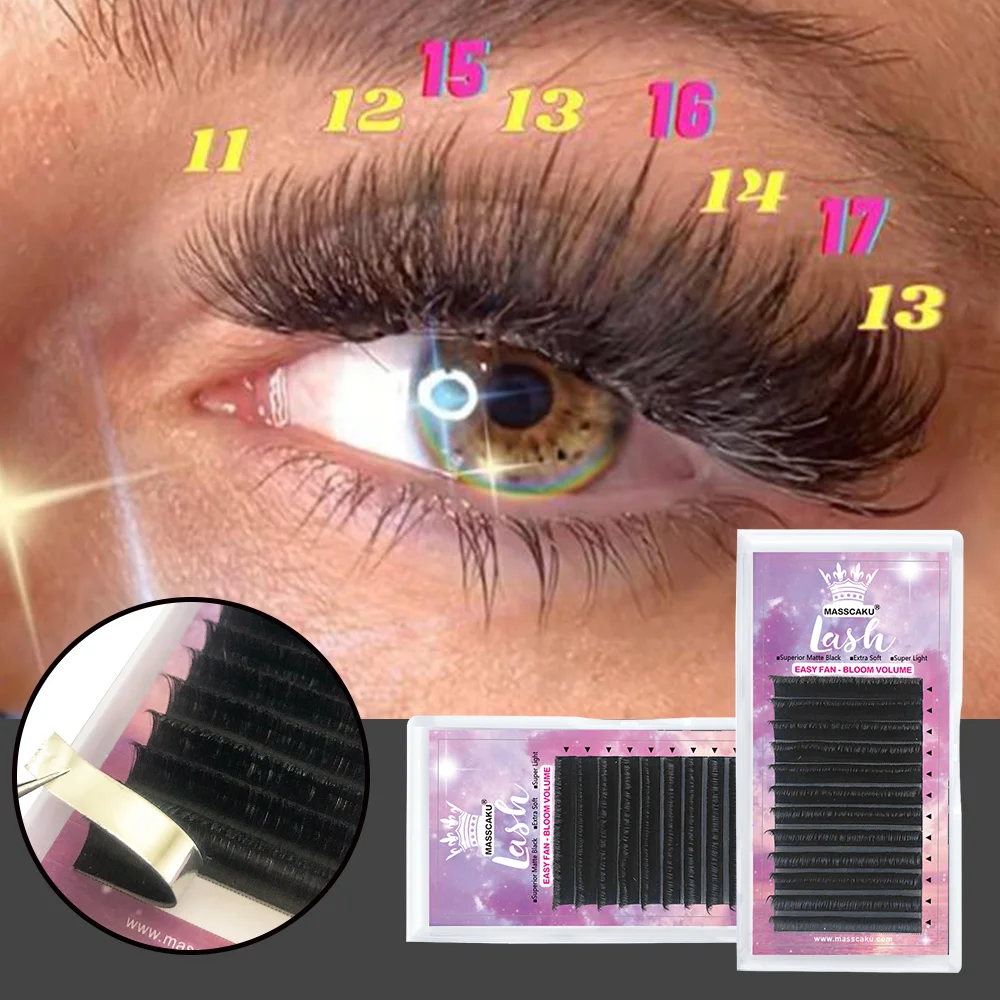 

MASSCAKU Automatic Flowering Eyelash Extension Fast Fans Lashes Easy Blooming Eyelashes 0.05-0.10mm Silk False Lash Handmade