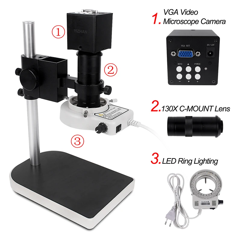Digital microscope for electronics + VGA Industrial Microscope Camera+130X C mount lens+ LED Ring Light For Phone Chip Repair
Digital microscope for electronics + VGA Industrial Microscope Camera+130X C mount lens+ LED Ring Light For Phone Chip Repair
