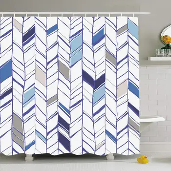 Shower Curtain Set with Hooks 72x72 Hand Or Drawn Creative Herringbone Angle Surface Motif Repeating Indigo Pattern Abstract