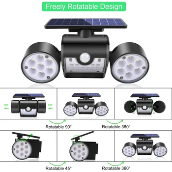 Solar Lights LED Motion Sensor Solar Lights with Dual Head Spotlights 360° Adjustable Outdoor Wall Lamp for Front Door Yard Gard
Solar Lights LED Motion Sensor Solar Lights with Dual Head Spotlights 360° Adjustable Outdoor Wall Lamp for Front Door Yard Gard