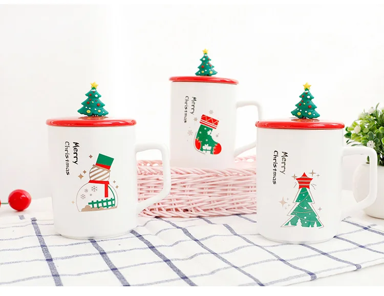 gift christmas ceramic cup creative covered spoon