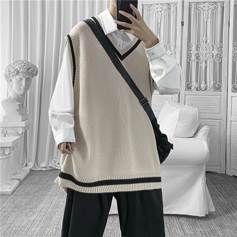 Autumn Korean Sweater Vest Men's Fashion Casual V-neck Knitted Pullover Men Streetwear Loose Vest Knitting Sweaters Mens Lothes
Autumn Korean Sweater Vest Men's Fashion Casual V-neck Knitted Pullover Men Streetwear Loose Vest Knitting Sweaters Mens Lothes