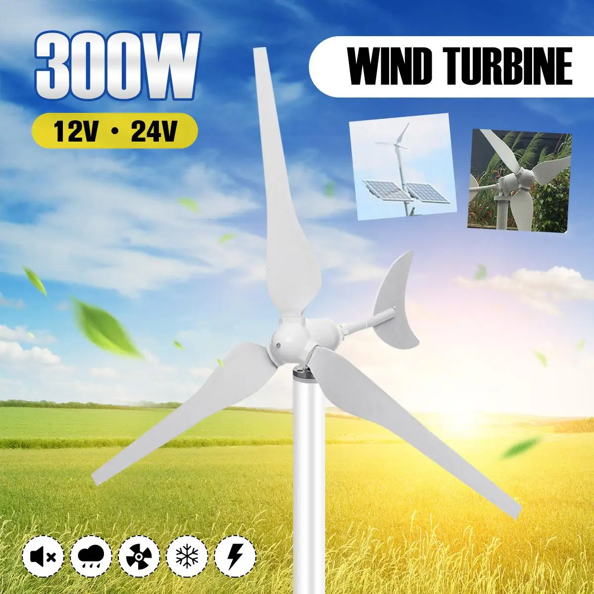 AC12V/24V Wind Turbines 300W Wind Generator Wind Turbines Generator with 3 Nylon Fiber Blades for Home Solar Streetlight ,Boat
AC12V/24V Wind Turbines 300W Wind Generator Wind Turbines Generator with 3 Nylon Fiber Blades for Home Solar Streetlight ,Boat