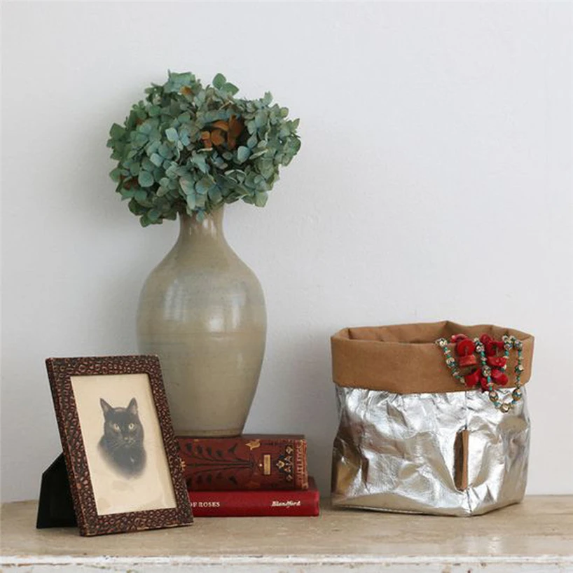 Washable kraft paper bag plant flower pot multifunctional portable simple home garden storage bag save space reuse