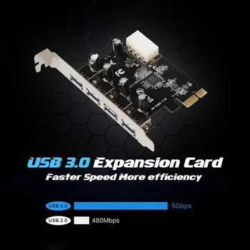 PCI-E to 4 USB3.0 Ports Expansion Card PCI Express to USB3.0 Adapter Card with Large 4 Pin Power Interface for Desktop PC 
PCI-E to 4 USB3.0 Ports Expansion Card PCI Express to USB3.0 Adapter Card with Large 4 Pin Power Interface for Desktop PC