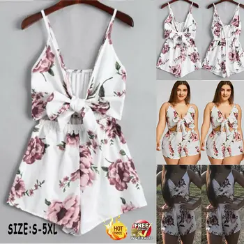 2020 Summer Boho Playsuit Women Ladies Clubwear sexy backless bandage Bodycon floral V Neck holiday jumpsuit rompers Plus size 
2020 Summer Boho Playsuit Women Ladies Clubwear sexy backless bandage Bodycon floral V Neck holiday jumpsuit rompers Plus size