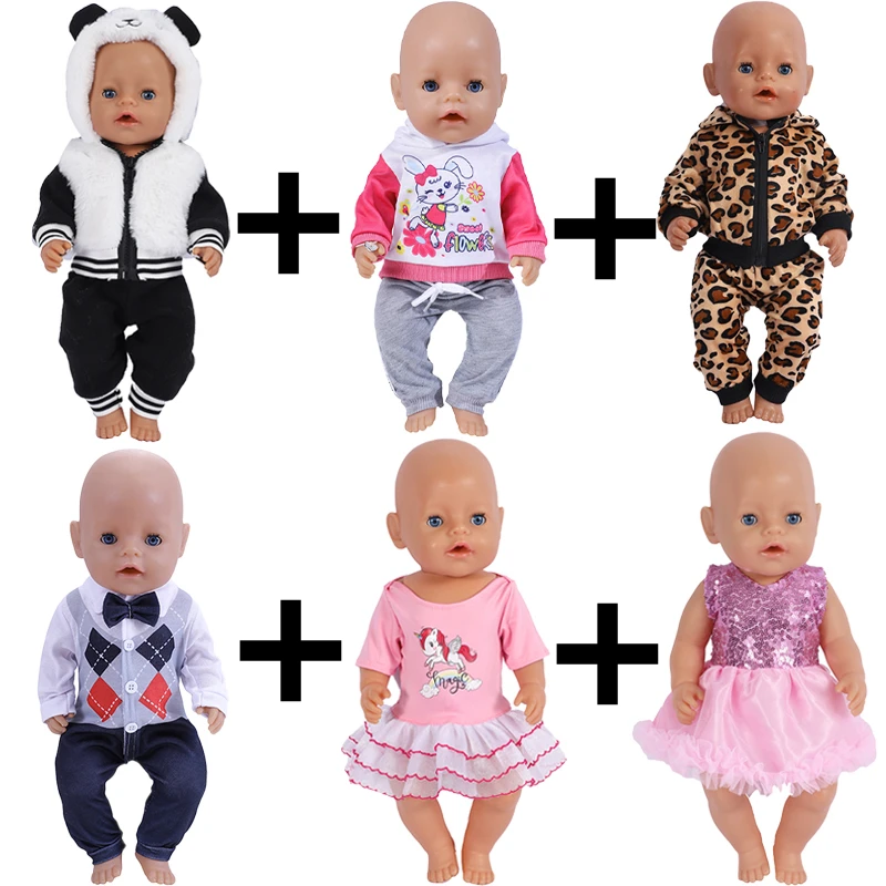 

18 Inch Doll Baby Clothes Cute Frog Unicorn Six Piece Set Suit Fit 43cm American Girl Reborn New Born Dolls DIY Gift`s Toy