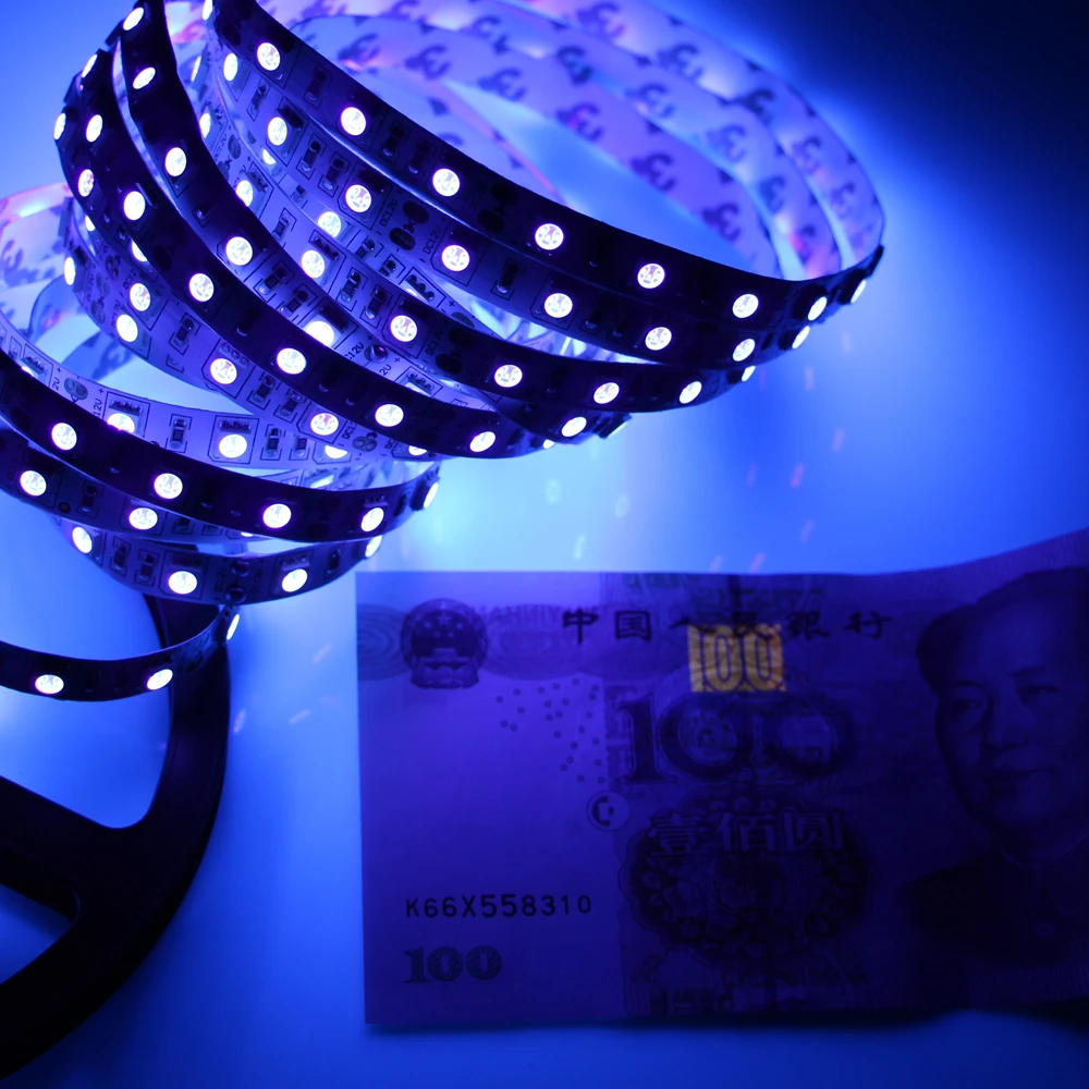 

SMD 5050 UV Led Strip light 60leds/m 395-405nm Ultraviolet Ray LED Diode Ribbon Purple Flexible Tape lamp White/Black PCB DC12V