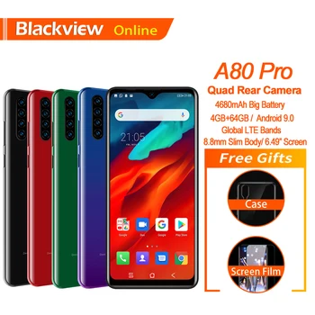

Blackview A80 Pro Quad Rear Camera Smartphone Octa Core 4GB+64GB Android 9.0 6.49'' Waterdrop 4680mAh Global 4G Mobile Phone