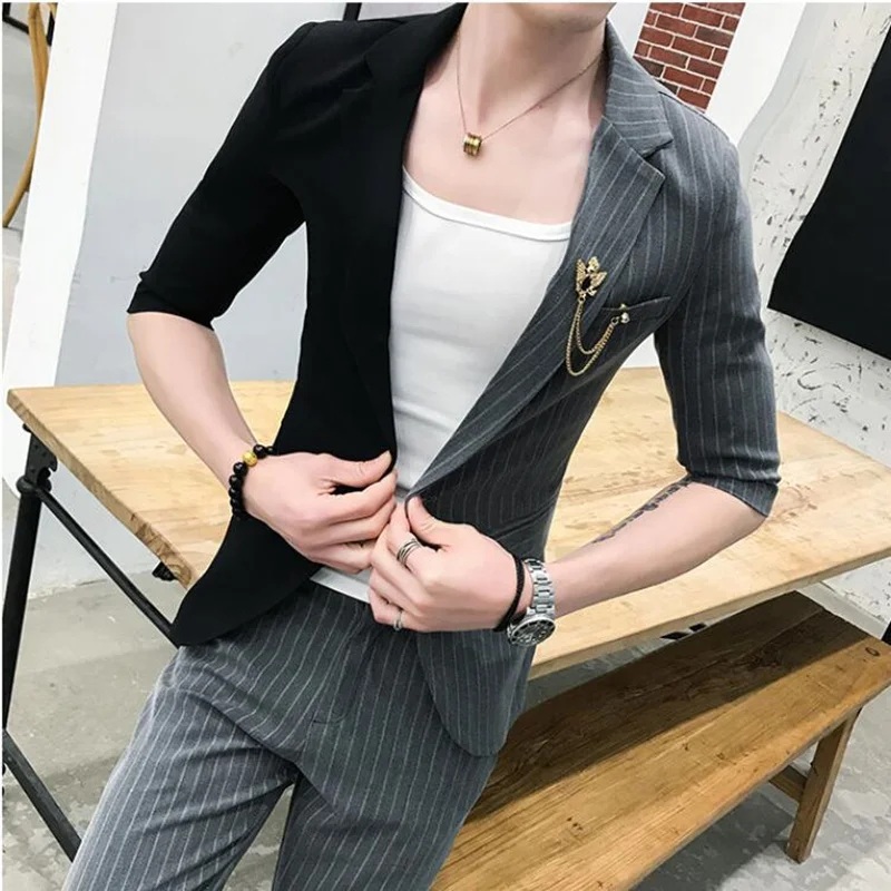 ( Jackets + pants )2019 Brand clothing Men autumn Fashion Men Leisure Blazers/Male pure cotton slim fit stripe Leisure suit coat
( Jackets + pants )2019 Brand clothing Men autumn Fashion Men Leisure Blazers/Male pure cotton slim fit stripe Leisure suit coat