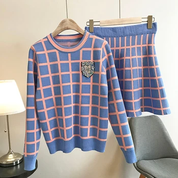 2020 Autumn Fashion Knit Set Sweaters Skirt Suits Women Two Piece Set Long-sleeve Beading Knit Tops + Plaid Skirt Sets Outfits
2020 Autumn Fashion Knit Set Sweaters Skirt Suits Women Two Piece Set Long-sleeve Beading Knit Tops + Plaid Skirt Sets Outfits