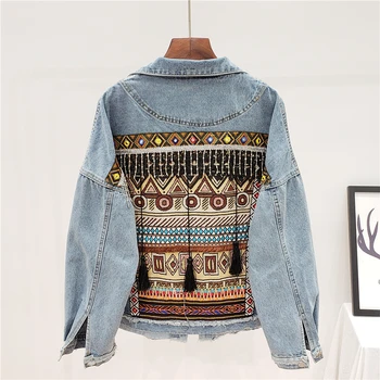 Spring Loose Vintage Ethnic Embroidery Tassel Jeans Jacket 2020 New Women Frayed Blue Denim Jacket Long sleeve Casual Outerwear
Spring Loose Vintage Ethnic Embroidery Tassel Jeans Jacket 2020 New Women Frayed Blue Denim Jacket Long sleeve Casual Outerwear