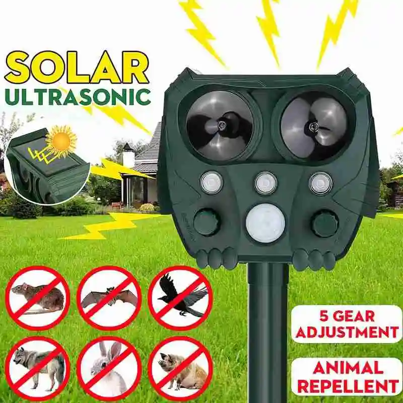 Solar Animal Repeller Ultrasonic Infrared Light Flash Drive Dog & Cat Multifunctional Animal Repeller
Solar Animal Repeller Ultrasonic Infrared Light Flash Drive Dog & Cat Multifunctional Animal Repeller