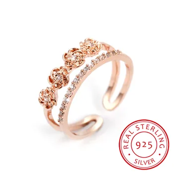 New Arrivals 925 Sterling Silver Open Rings Double Layer Rhinestone Rose Flower Rings For Girl Women Rings Gift Fine Jewelry 
New Arrivals 925 Sterling Silver Open Rings Double Layer Rhinestone Rose Flower Rings For Girl Women Rings Gift Fine Jewelry
