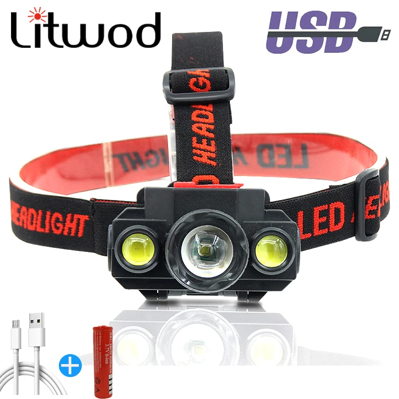 Powerful XP-E Q5 &amp COB Led Headlamp Use Rechargeable 18650 Battery Headlight Zoomable Head Flashlight Lamp Torch Light Camping | Лампы и