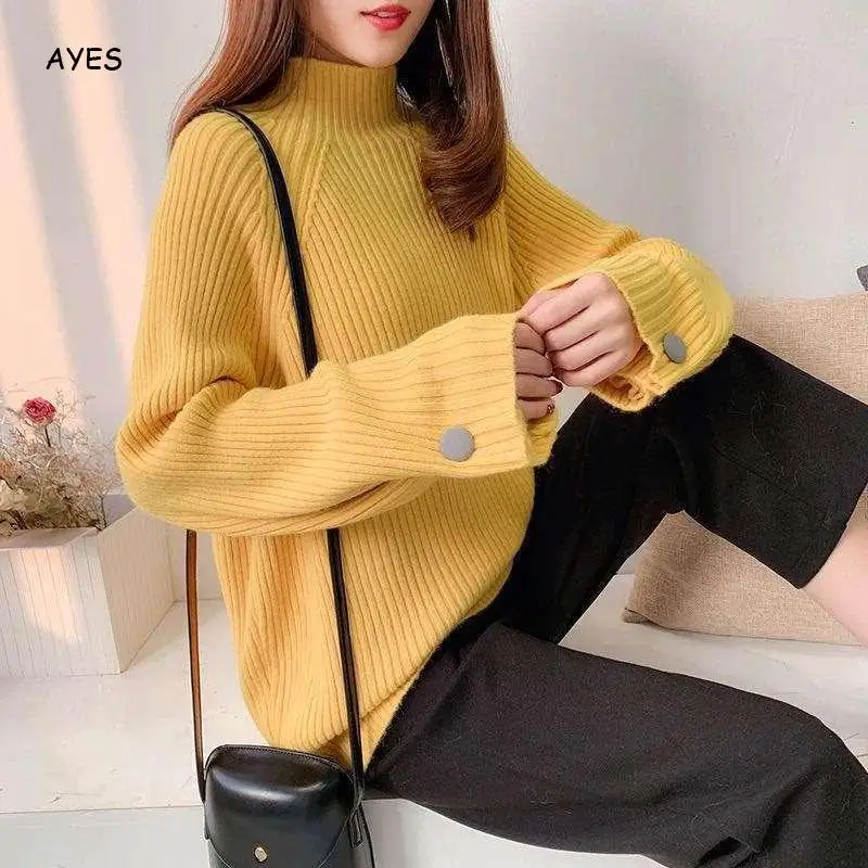 Fashion Yellow Sweater 2019 Spring Autumn Women Sweater Knitted Long Sleeve Turtleneck Office Lady Button Casual Sweaters Tops
Fashion Yellow Sweater 2019 Spring Autumn Women Sweater Knitted Long Sleeve Turtleneck Office Lady Button Casual Sweaters Tops