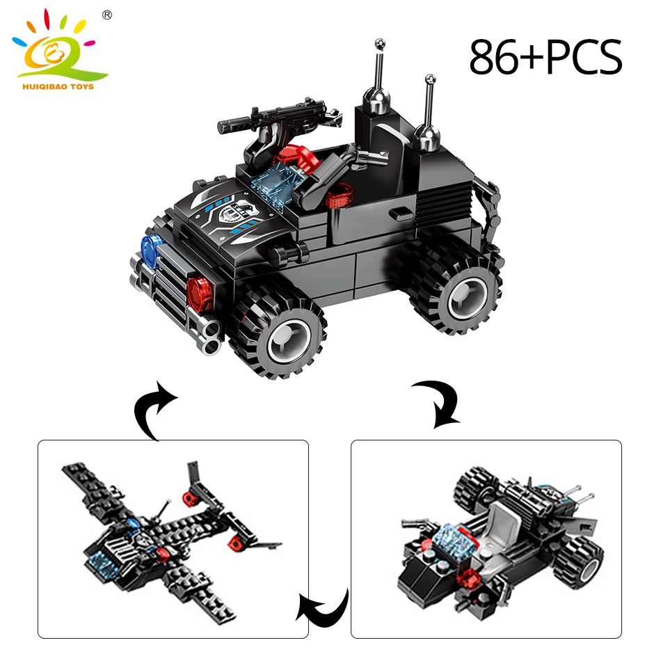 HUIQIBAO 695 шт. 8в1 SWAT полицейская команда грузовик строительные блоки городской