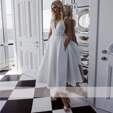 Sexy V Neck Short Wedding Dress 2021 Ankle Length Sleeveless Backless Satin For Women Vestidos De Noiva Custom Made Bridal Dress
Sexy V Neck Short Wedding Dress 2021 Ankle Length Sleeveless Backless Satin For Women Vestidos De Noiva Custom Made Bridal Dress