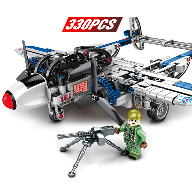 330Pcs P38 Lightning Fighter Legoingly WW2 Plane Aircraft Military Army SWAT Police Gunship Model Building Blocks Toys
330Pcs P38 Lightning Fighter Legoingly WW2 Plane Aircraft Military Army SWAT Police Gunship Model Building Blocks Toys