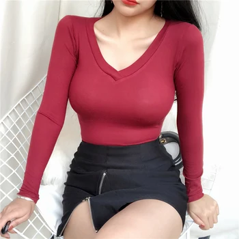 AOSSVIAO V-neck Slim T Shirt Tops 2020 Autumn Winter Vogue Tshirts Korean Sexy white Elasticity Long Sleeve Tee Shirt Femme
AOSSVIAO V-neck Slim T Shirt Tops 2020 Autumn Winter Vogue Tshirts Korean Sexy white Elasticity Long Sleeve Tee Shirt Femme