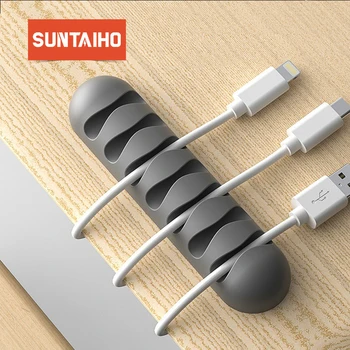 

Suntaiho Phone Cable Organizer USB Cable holder Winder management Clip Earphone Holder Mouse wire Cord Silicone Random Color