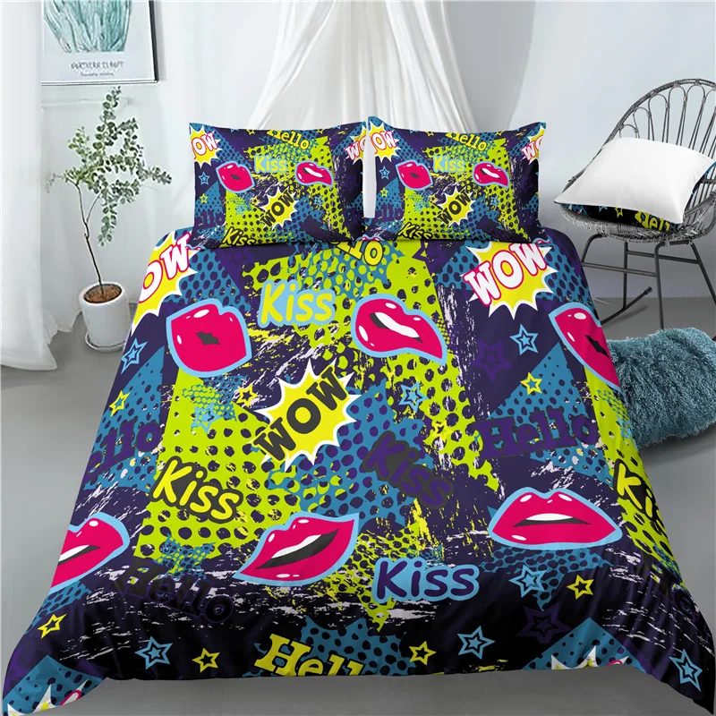 

Home Living Luxury 3D Kiss Lips Print 2/3Pcs Soft Duvet Cover and PillowCase Kids Bedding Sets Queen and King EU/US/AU Size