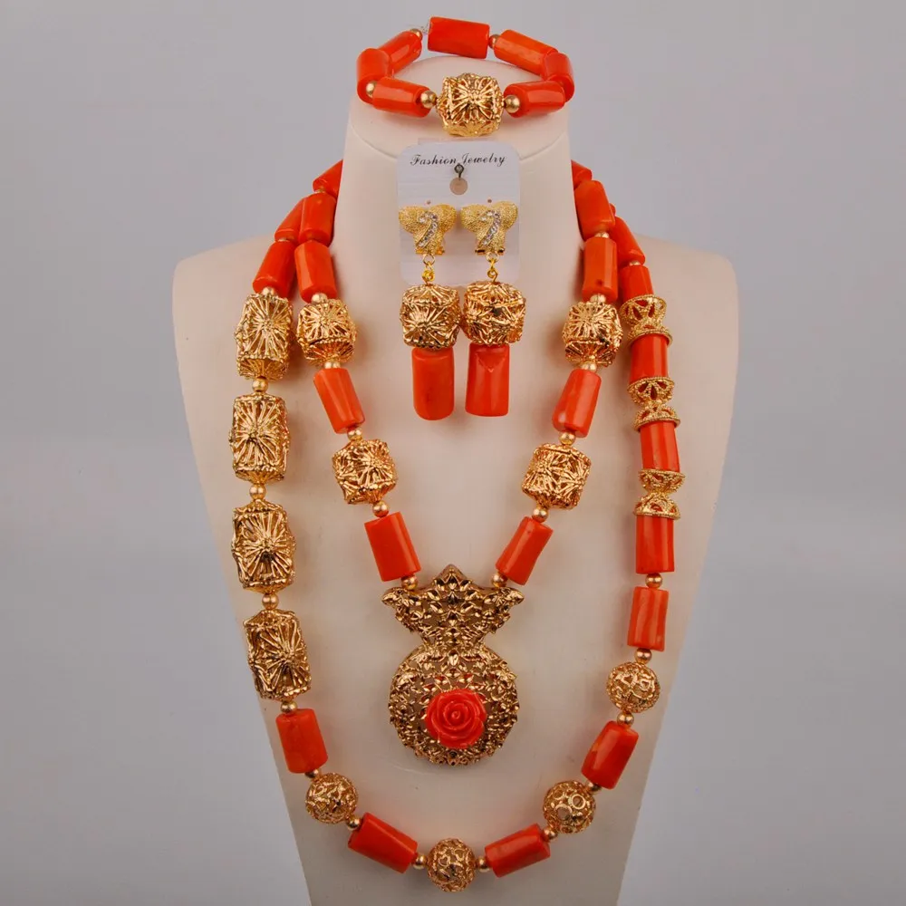 Orange Nigerian Coral Beads African Jewelry Set Dubai Gold Bridal Wedding Jewelry Sets for Women
Orange Nigerian Coral Beads African Jewelry Set Dubai Gold Bridal Wedding Jewelry Sets for Women