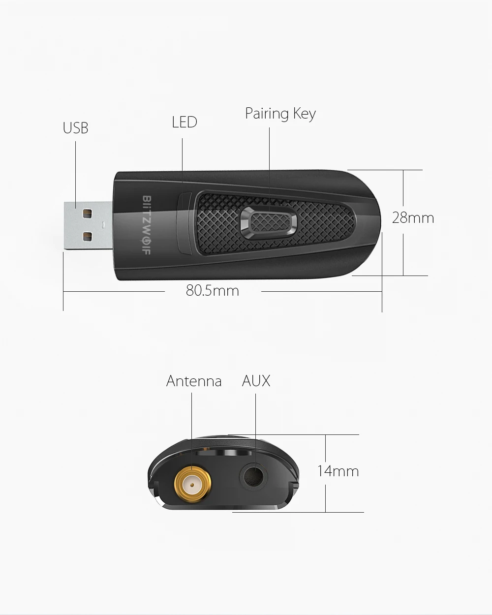 BlitzWolf BW-BR1 Pro Wireless bluetooth V5.0 USB Receiver Audio Transmitter 2 in 1 Adapter for PC/TV