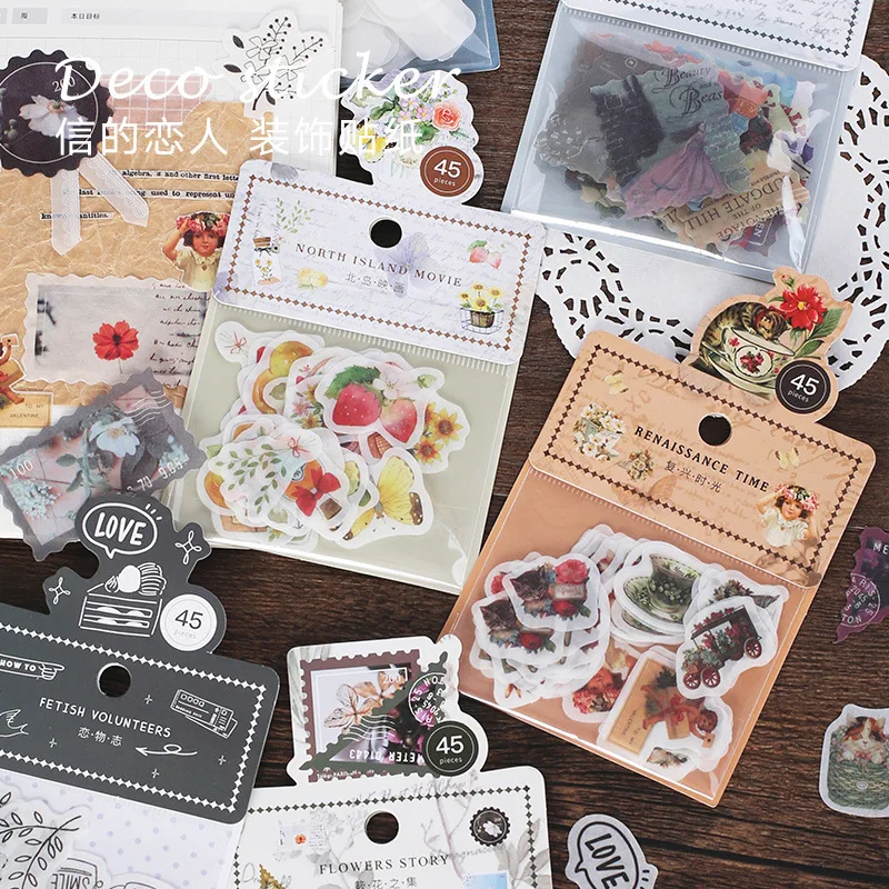

45 Pcs/set Vintage Stickers Christmas Wreath Stamp Pattern Stickers Stationary Stickers Bullet Journal Stickers Scrapbooking