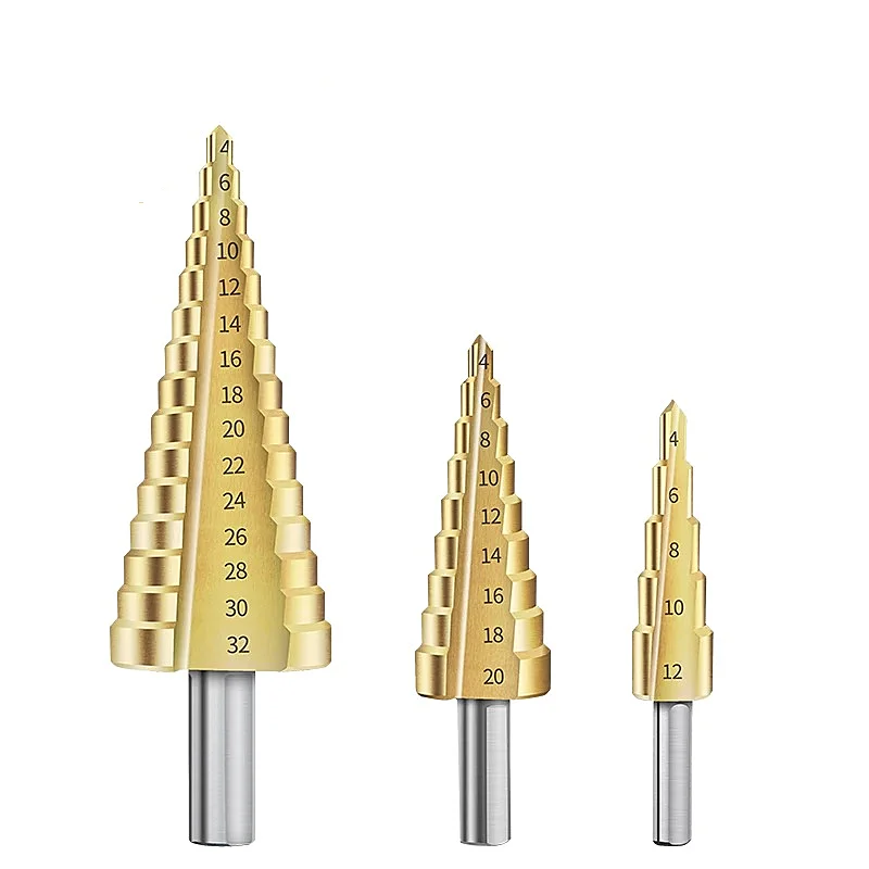Citop Triangular Titanium Spiral Grooved Step Drill Bits Pagoda Shape Hole Cutter 4-12/20/32mm HSS Steel Cone Drill Power Tools
Citop Triangular Titanium Spiral Grooved Step Drill Bits Pagoda Shape Hole Cutter 4-12/20/32mm HSS Steel Cone Drill Power Tools