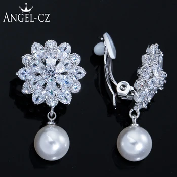 ANGELCZ Elegant White Pearl Clip Earrings Cushion Without Piercing CZ Crystal No Ear Hole Earing Flower Dangle Drop Jewelry E211
ANGELCZ Elegant White Pearl Clip Earrings Cushion Without Piercing CZ Crystal No Ear Hole Earing Flower Dangle Drop Jewelry E211