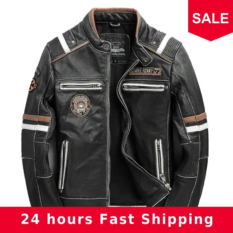 2020 Vintage Black Men American Style Biker's Leather Jacket Plus Size 5XL Genuine Cowhide Autumn Slim Fit Motorcycle Coat
2020 Vintage Black Men American Style Biker's Leather Jacket Plus Size 5XL Genuine Cowhide Autumn Slim Fit Motorcycle Coat