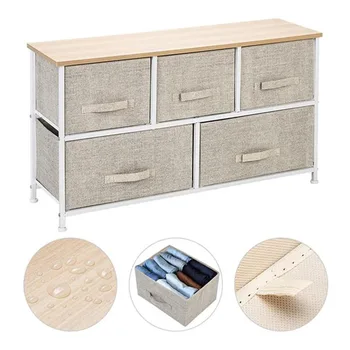 2-Tier Wide Closet Dresser Nursery Dresser Tower With 5 Easy Pull Fabric Drawers And Metal Frame Multi-Purpose Organizer Unit 
2-Tier Wide Closet Dresser Nursery Dresser Tower With 5 Easy Pull Fabric Drawers And Metal Frame Multi-Purpose Organizer Unit