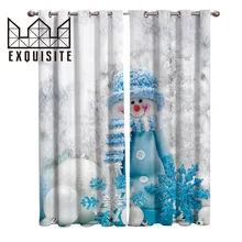 Casa requintado Flor de Neve Feliz Natal Impressão Decoração da Sala de estar Cozinha Quarto Crianças Cortina Valance Painéis Com Ilhós(China)